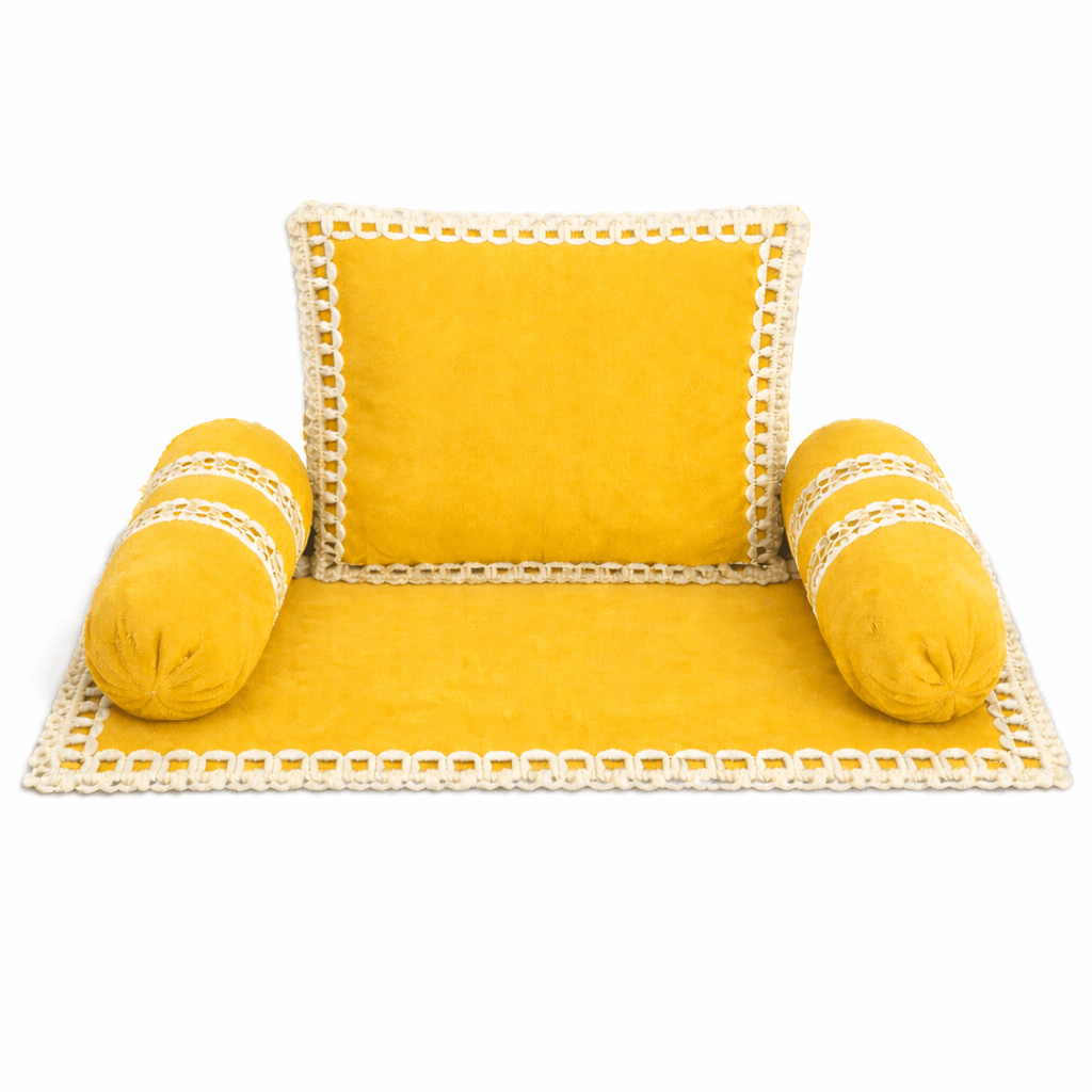 Laddu Gopal Gadi Takiya Set | Soft Gadi | 1 Cushion | 2 Pillow I 5 DIFFERENT COLORS