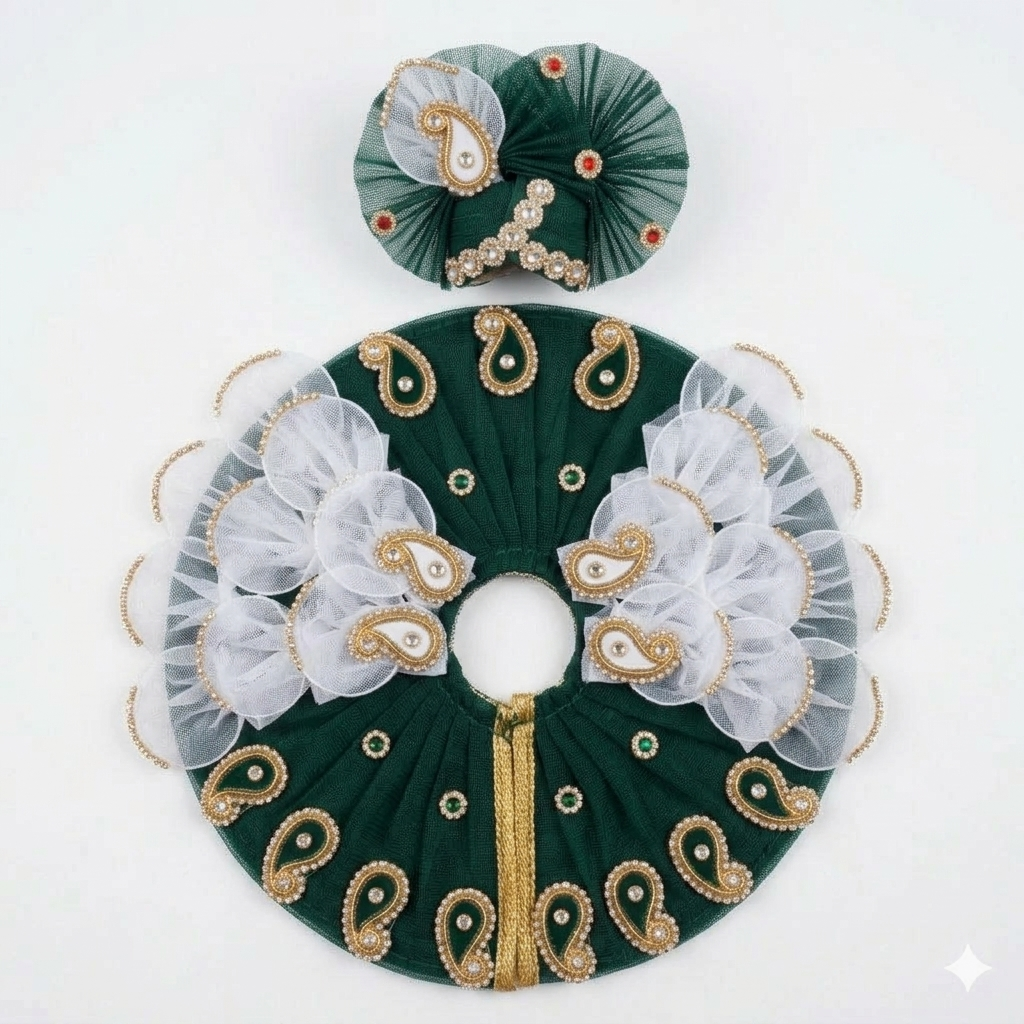 ( Size - 4 ) Handcrafted Designer Laddu Gopal Dress - Velvet & Net Combo with Pearl Embellishments