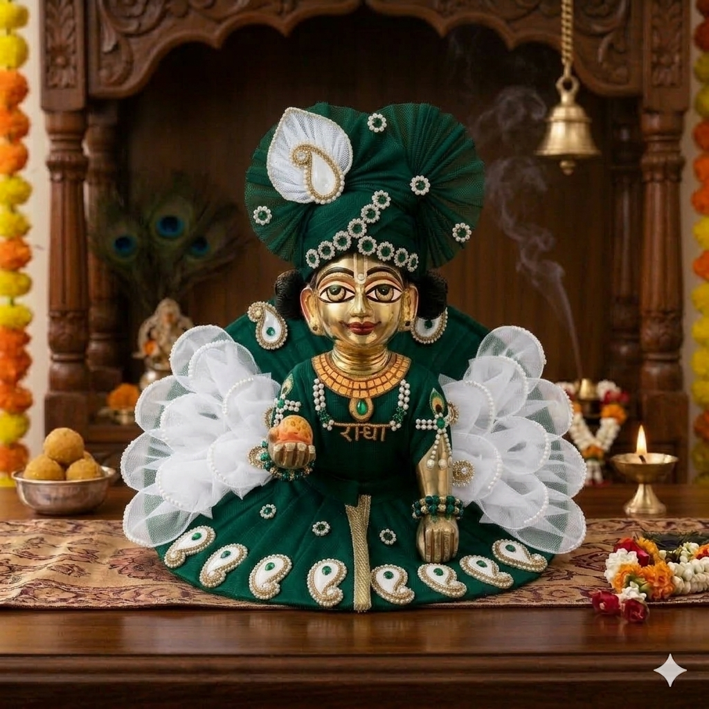 ( Size - 4 ) Handcrafted Designer Laddu Gopal Dress - Velvet & Net Combo with Pearl Embellishments