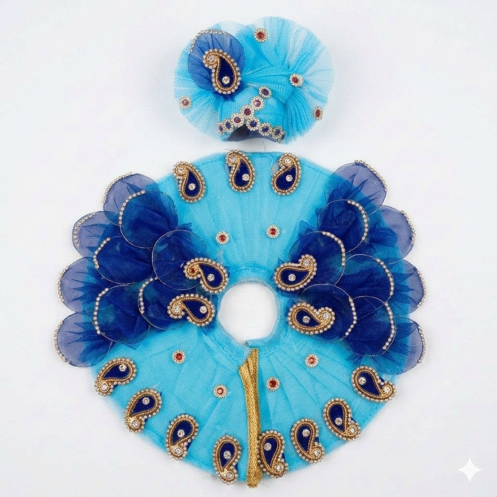 ( Size - 4 ) Handcrafted Designer Laddu Gopal Dress - Velvet & Net Combo with Pearl Embellishments