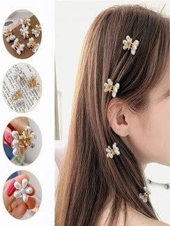 Mini Pearl Flower Hair Pins for Women & Girls (Floral Design)